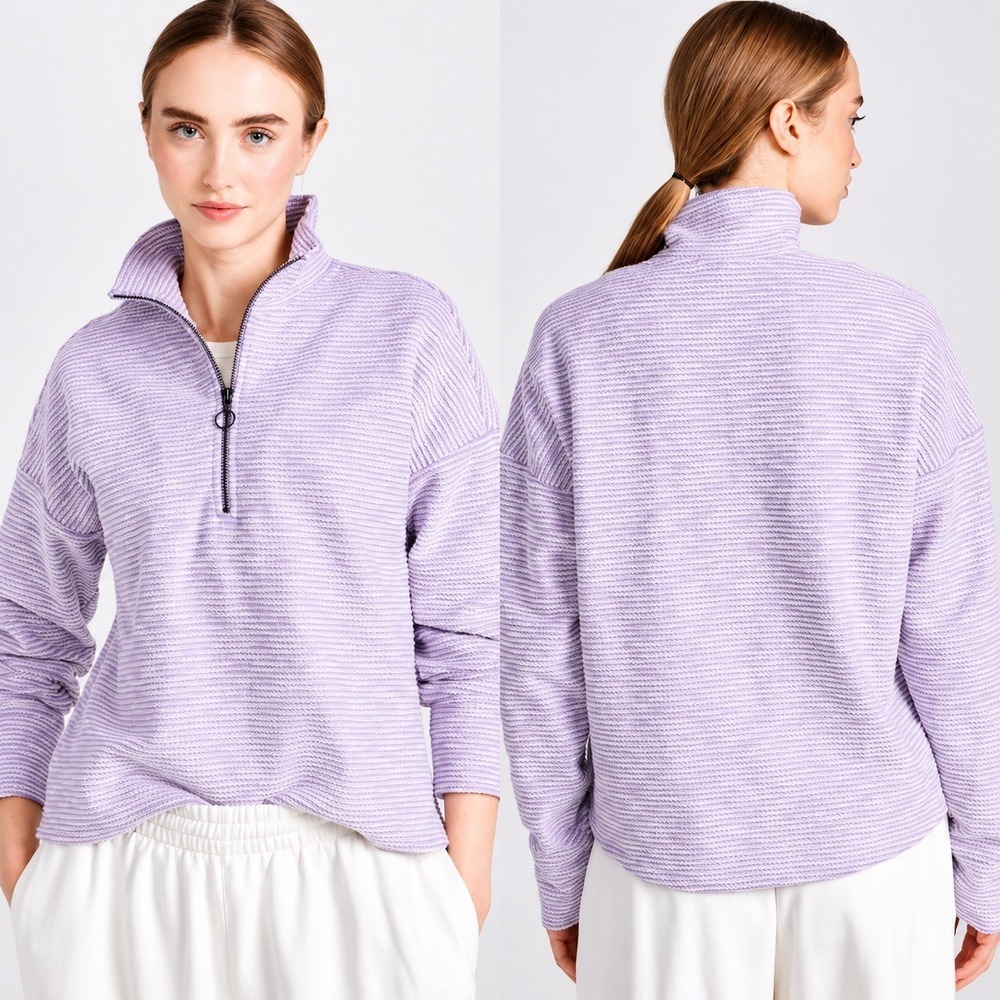 Sweaty Betty Rest Up Half Zip Oversized Pullover Pastel Lily Purple SZ 6 Coastal